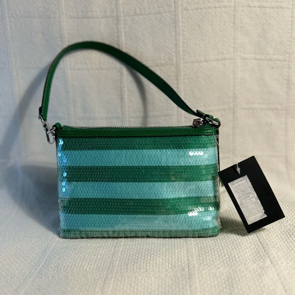Kate Spade Green Striped Sequined Clutch/Wristlet - Picture 2 of 9